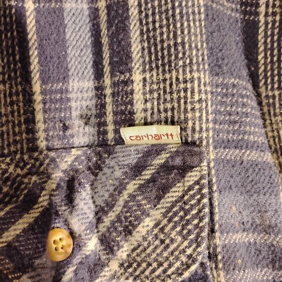 Carhartt flannel shirt jacket shacket mens 3XL XXXL blue plaid vintage 90's Y2K - Picture 3 of 11